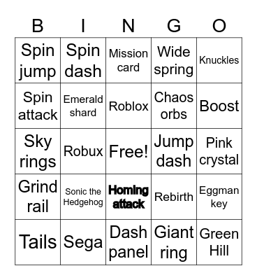 Sonic Speed Simulator Bingo Card