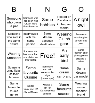 Clutch Bingo Card