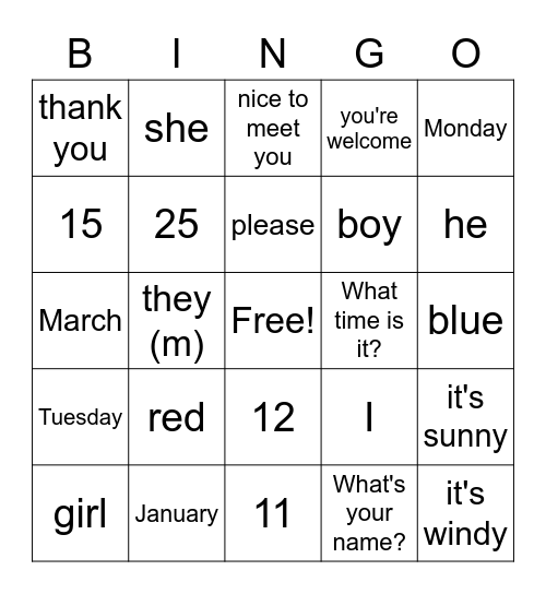 Review Bingo Card
