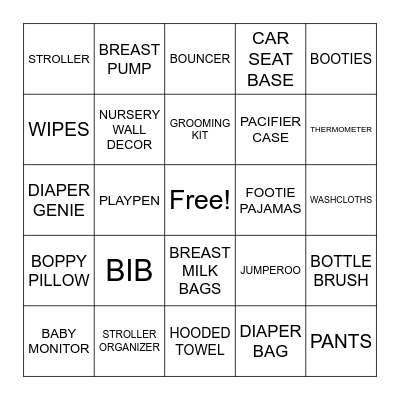Baby Shower Bingo Card