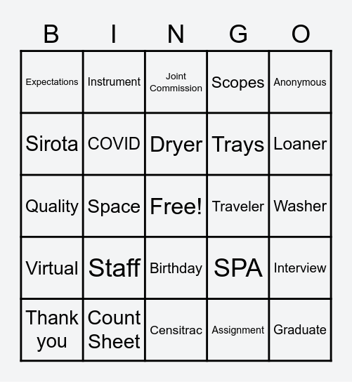 CSPD Staff Meeting Bingo Card