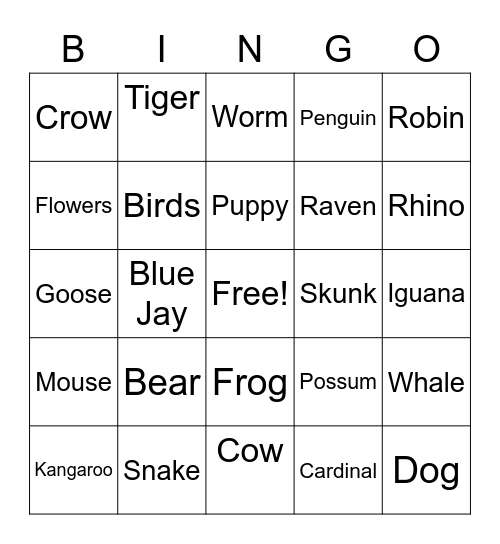 Animal Planet Bingo Card