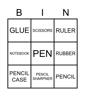 school objects Bingo Card