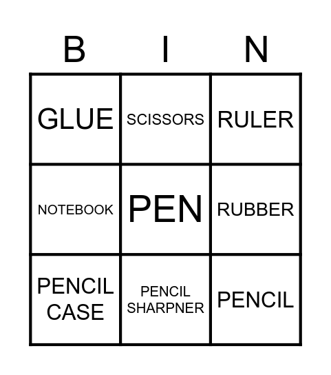 school objects Bingo Card