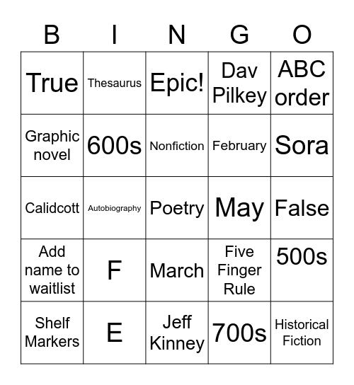 Media Center Bingo Card