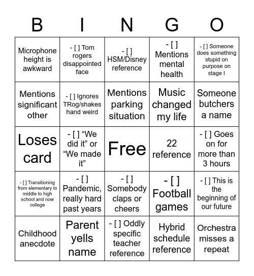 Grad bingo Card