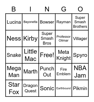 Nintendo Bingo Card