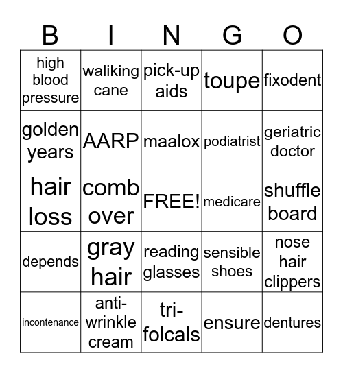 Over the Hill Bingo Card