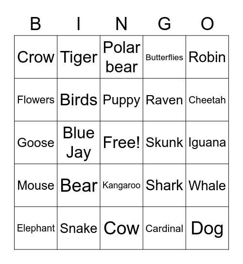 Animal Planet Bingo Card