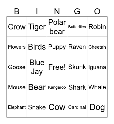 Animal Planet Bingo Card