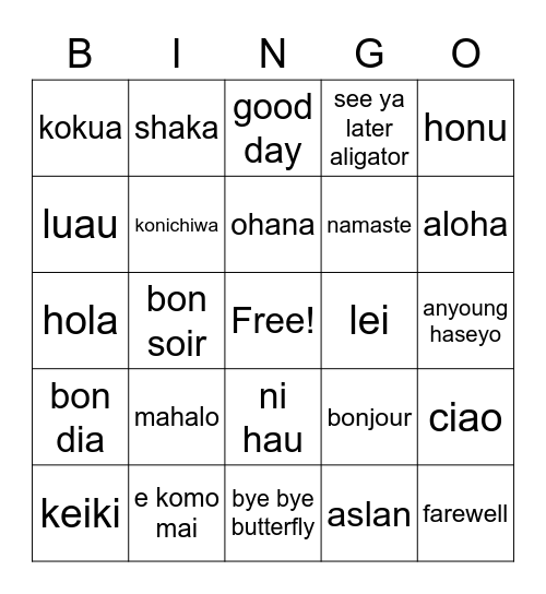 hello in many languages Bingo Card