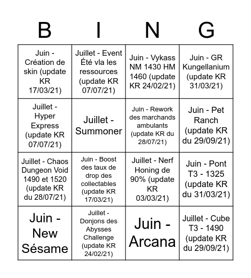 Road Map : Juin - Juillet (Poulpix) Bingo Card