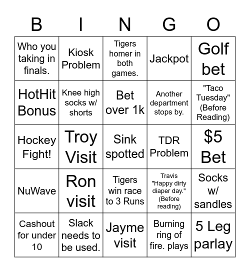 Sportsbook Bingo Card