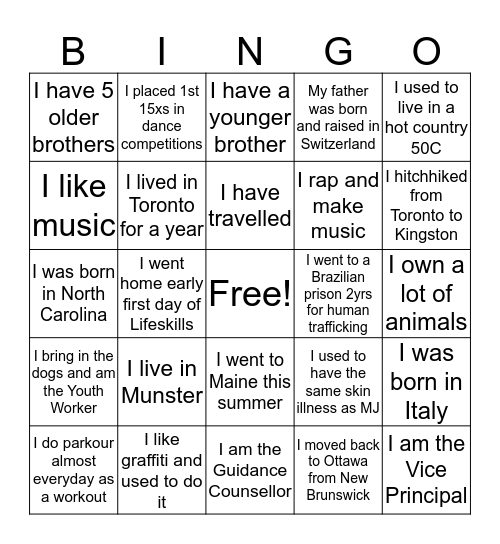 GET TO KNOW YOU  Bingo Card