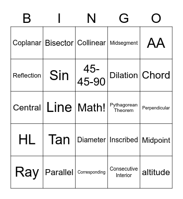 Geometry Final Review Bingo Card