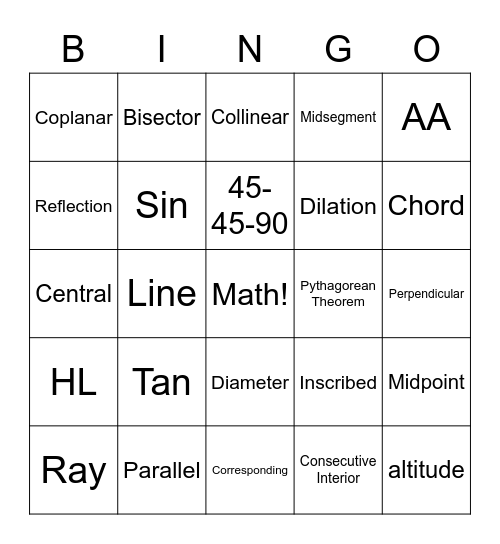 Geometry Final Review Bingo Card