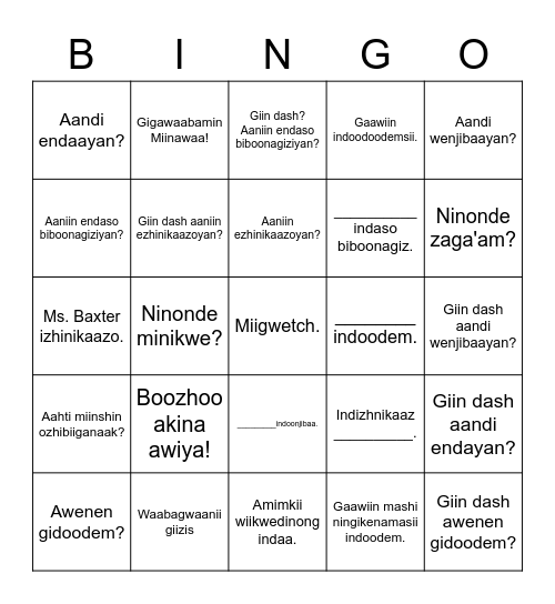 Hello Everone. Bingo Card