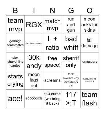 valorant bingo :D Bingo Card