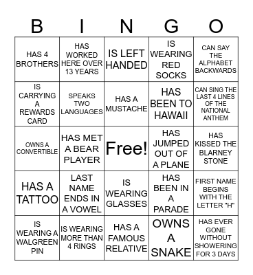 GETTING TO KNOW YOU Bingo Card