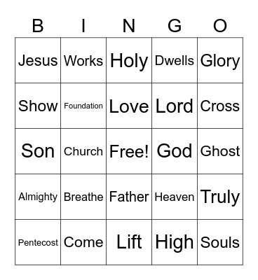 June 5 Worship Words Bingo (Listen for these words during worship and mark them)  No prizes - just for fun Bingo Card