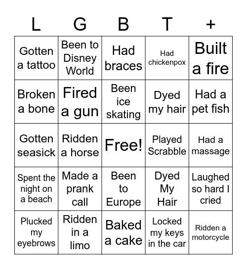 Never Have Ever Bingo Card