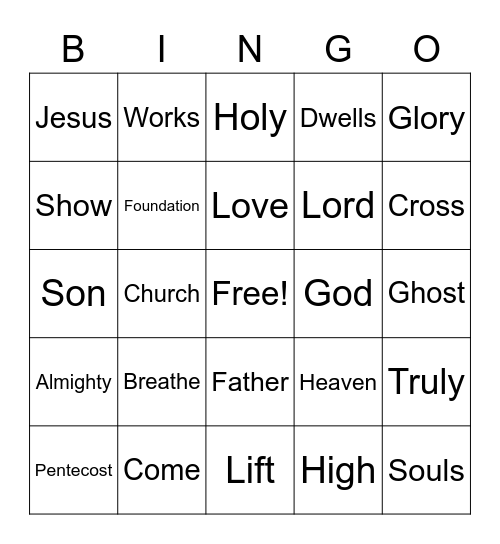 June 5 Worship Words Bingo (Listen for these words during worship and mark them)  No prizes - just for fun Bingo Card
