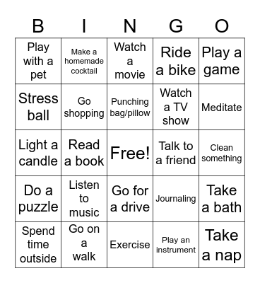 Coping Skills Bingo Card