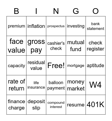 CF Final Exam Bingo Card