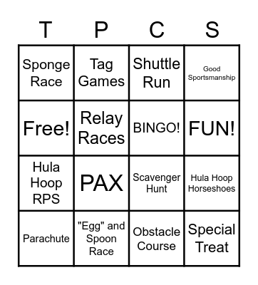 Family Olympics BINGO Card