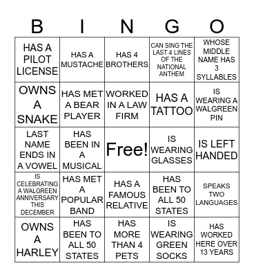 GETTING TO KNOW YOU Bingo Card