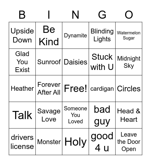 Music Bingo Card