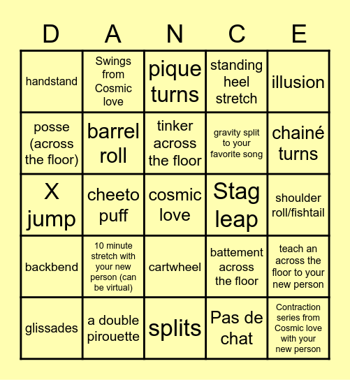Dance Bingo Card
