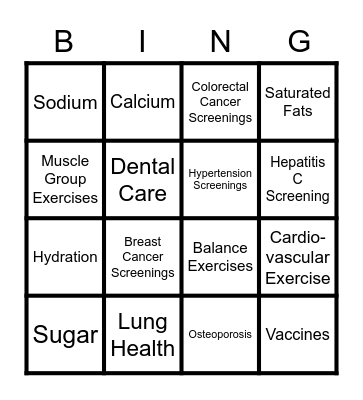 Health Promotion Bingo! Bingo Card