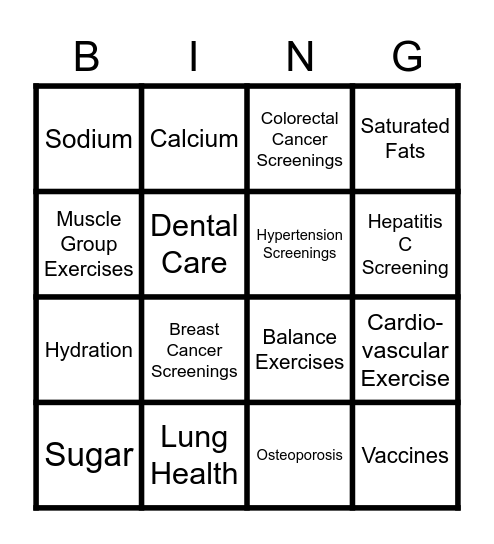 Health Promotion Bingo! Bingo Card