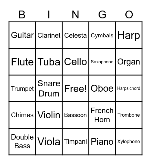 Instrument Family Bingo Card