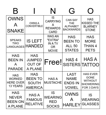 GETTING TO KNOW YOU Bingo Card