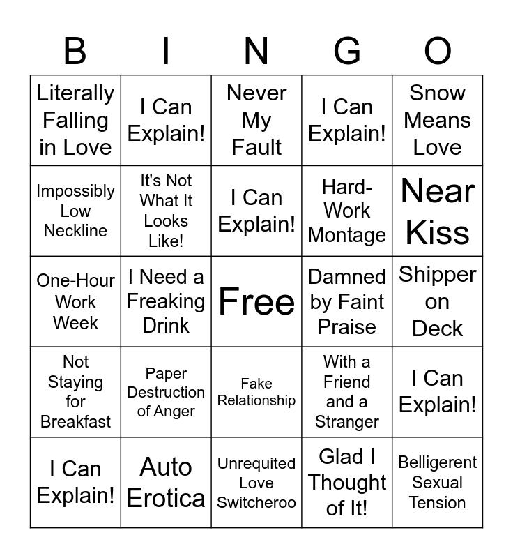RomCom Bingo v4 Bingo Card