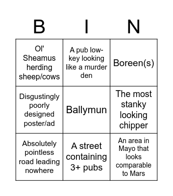 Irish Geoguessr Bingo Card
