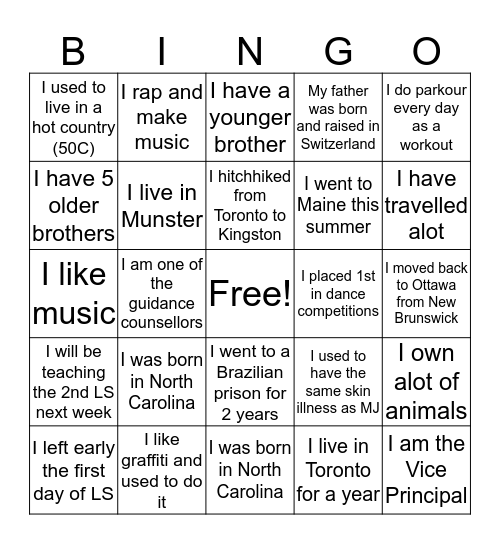 Getting to Know You  Bingo Card