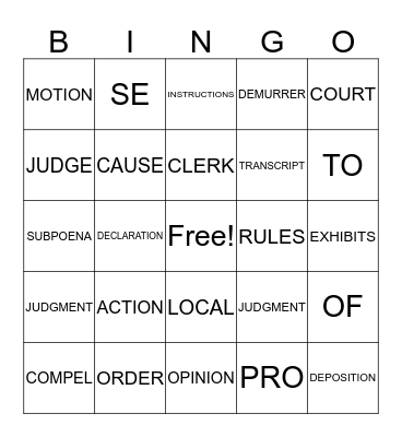 Legal Bingo Card