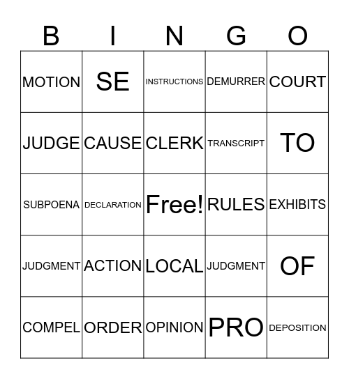 Legal Bingo Card