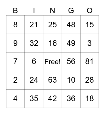 Multiplication Bingo Card