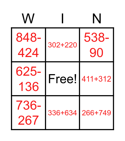 3 digit Bingo Card