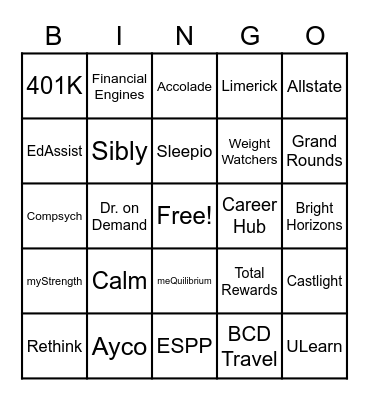 Comcast Benefits Bingo Card