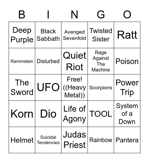 Heavy Metal Bingo Card