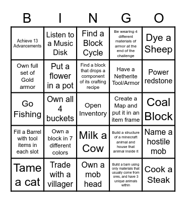 Minecraft Randomizer Bingo Card