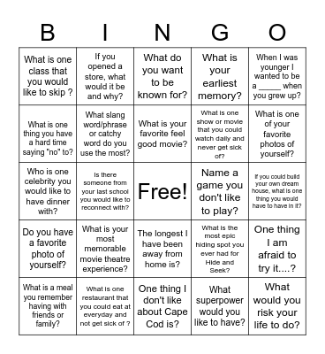 Social Bingo Card