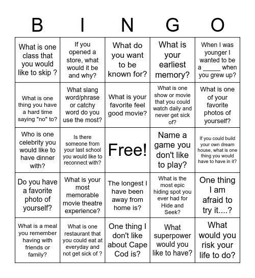 Social Bingo Card