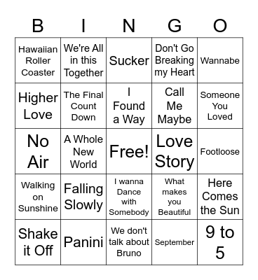 4th Grade Music Bingo Card