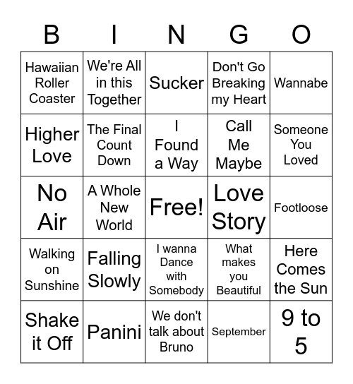 4th Grade Music Bingo Card